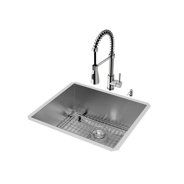 VIGO® Kitchen Sink with Faucet, Grid & Strainer - 23" X 20"