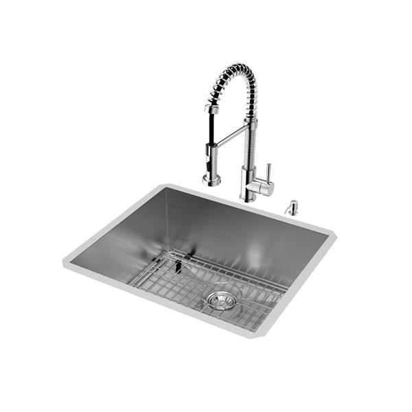 VIGO® Kitchen Sink with Faucet, Grid & Strainer - 23" X 20"