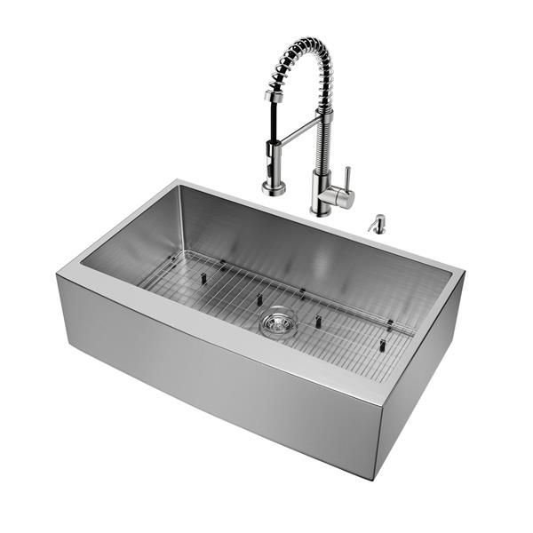 VIGO® Kitchen Sink with Faucet, Grid and Strainer - 36"