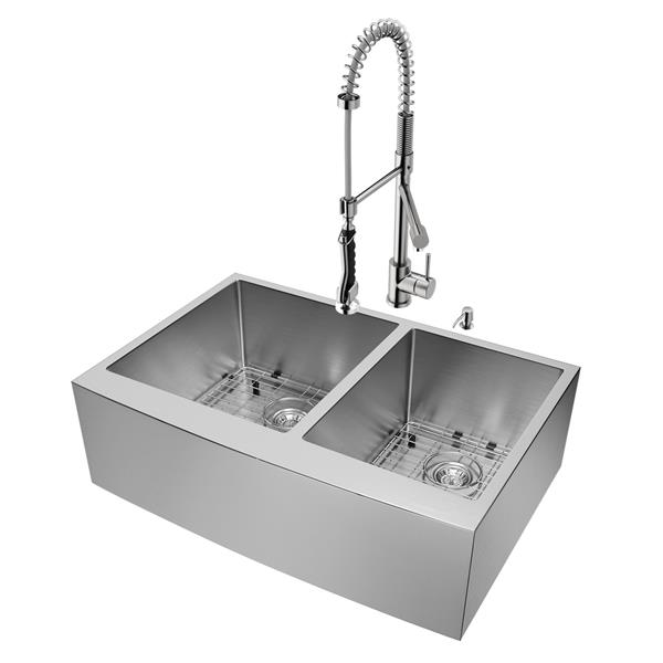VIGO® Kitchen Sink with Faucet, Grids and Strainers - 33"