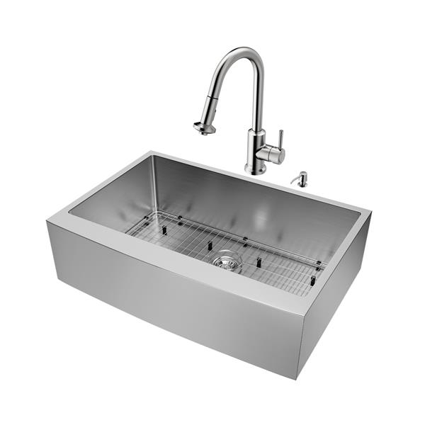 VIGO® Kitchen Sink with Faucet, Grid and Strainer - 33"