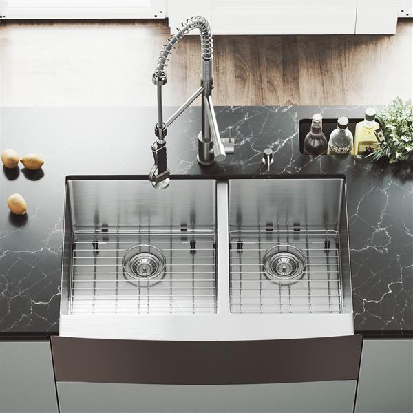 VIGO® Kitchen Sink with Faucet, Grids and Strainers - 33"