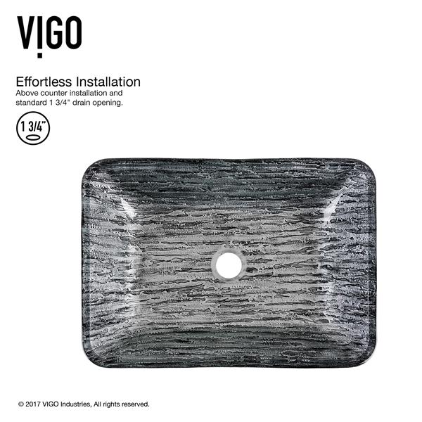 VIGO Glass&nbsp;13-in W x&nbsp;18-in L&nbsp;Titanium Rectangle Vessel Bathroom Sink with Duris Faucet and Pop-Up - Matte Black