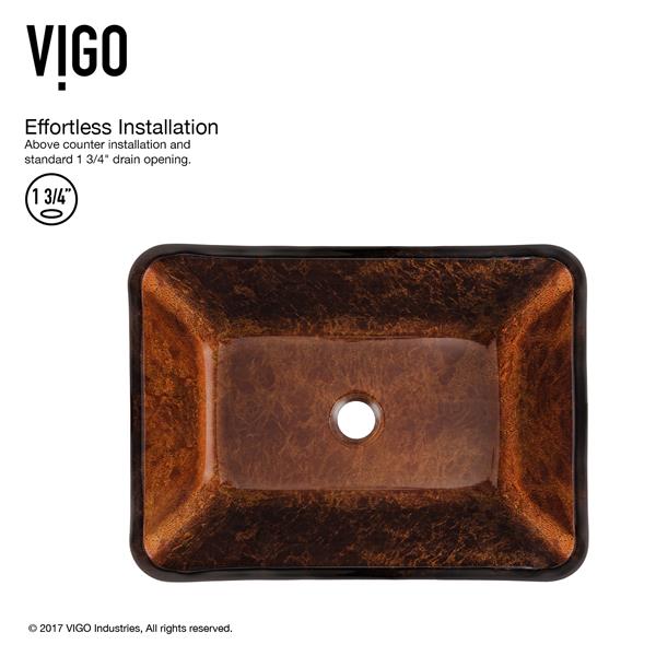 VIGO Glass&nbsp;13-in W x&nbsp;18-in L Russet Rectangle Vessel Bathroom Sink with Linus Faucet/Drain - Antique Rubbed Bronze