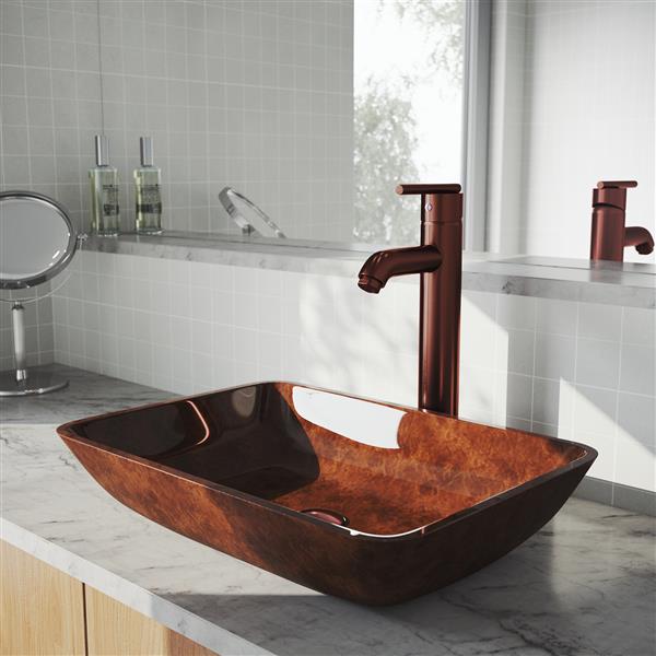 Vigo Glass Vessel Bathroom Sink With Faucet 18 In Bronze