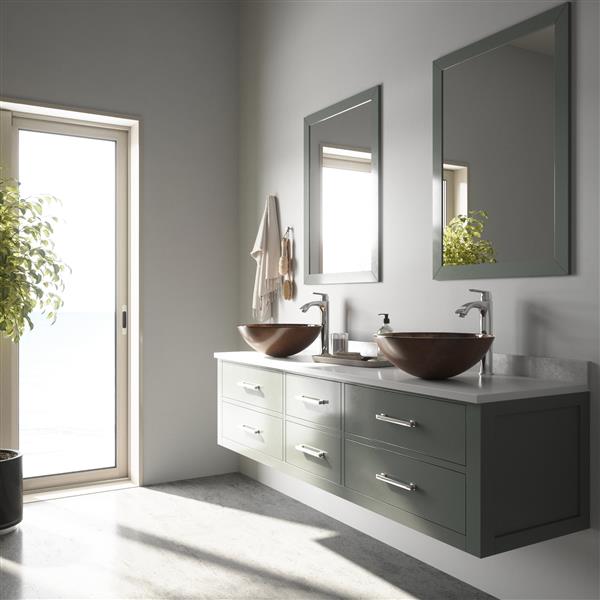 VIGO Glass&nbsp;17-in dia. Russet Round Vessel Bathroom Sink with Linus Faucet/Drain - Chrome