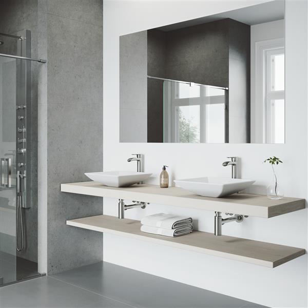 VIGO Hibiscus&nbsp;16-in Matte White Stone Square Vessel Bathroom Sink with Niko Faucet/Drain - Brushed Nickel