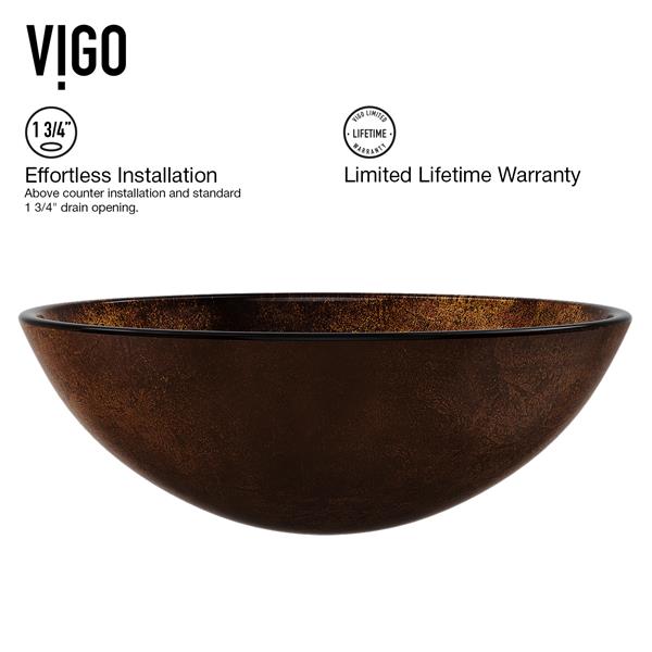 VIGO Glass&nbsp;17-in dia. Russet Round Vessel Bathroom Sink with Niko Faucet/Drain - Antique Rubbed Bronze