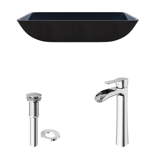 VIGO Glass Vessel Bathroom Sink with Faucet - Chrome