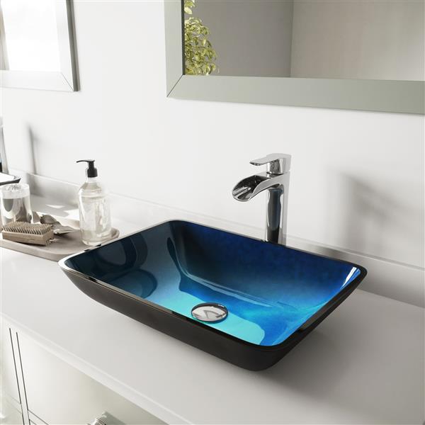 VIGO Glass Vessel Bathroom Sink with Faucet - Chrome