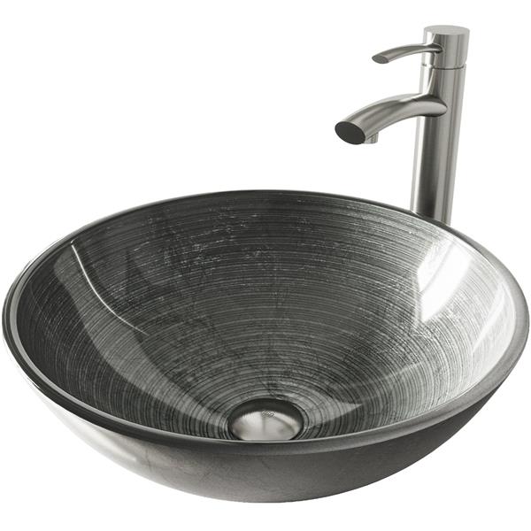 VIGO Glass Vessel Bathroom Sink & Faucet - Brushed Nickel