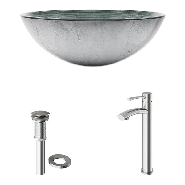 VIGO Glass Vessel Bathroom Sink & Faucet - Brushed Nickel
