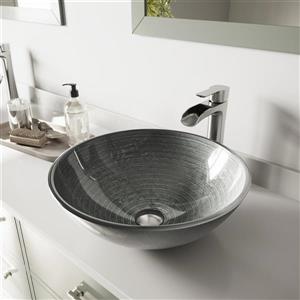 VIGO Glass Vessel Bathroom Sink & Faucet - Brushed Nickel