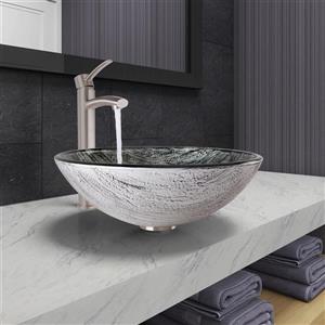 VIGO Titanium Glass Vessel Bathroom Sink with Faucet