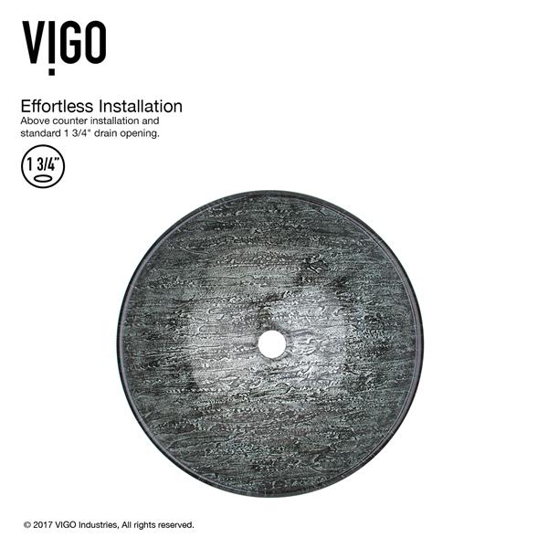 VIGO Glass&nbsp;17-in dia. Titanium Round Vessel Bathroom Sink with Niko Faucet/Drain - Brushed Nickel