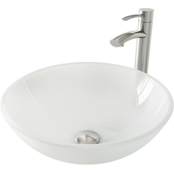 VIGO Glass Vessel Bathroom Sink with Faucet - Nickel