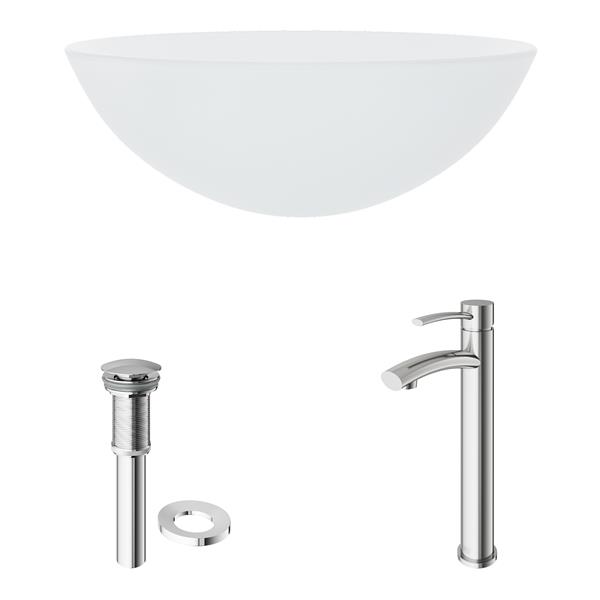 VIGO Glass Vessel Bathroom Sink with Faucet - Nickel