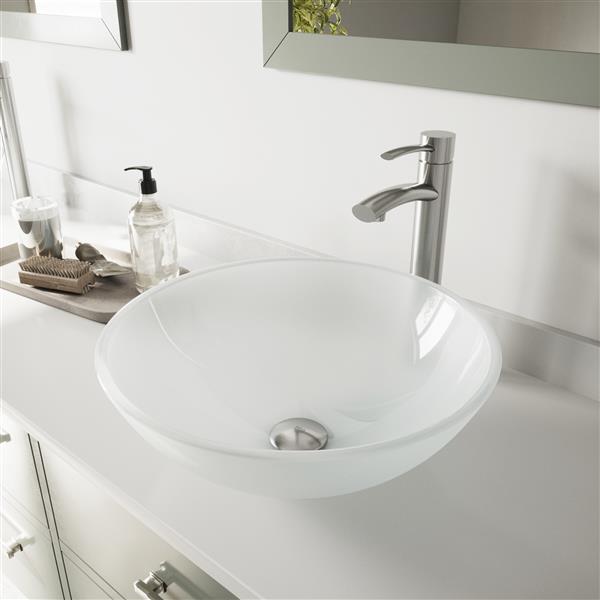 VIGO Glass Vessel Bathroom Sink with Faucet - Nickel