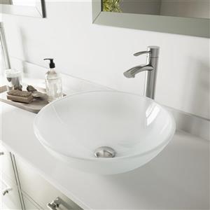 Vasque et robinet de salle de bain en verre VIGO, nickel