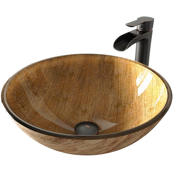 Vigo Glass Vessel Bathroom Sink With Faucet Matte Black Vgt1040
