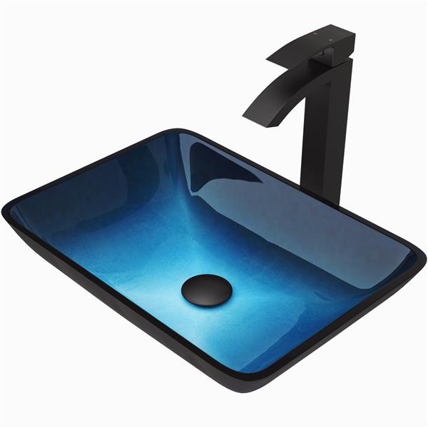 VIGO Glass Vessel Bathroom Sink with Faucet - Matte Black