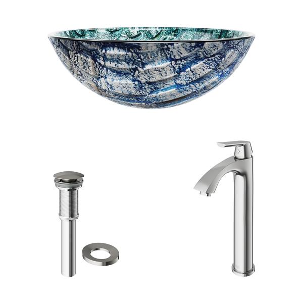 VIGO Oceania Glass Vessel Sink and Faucet Finish - Nickel