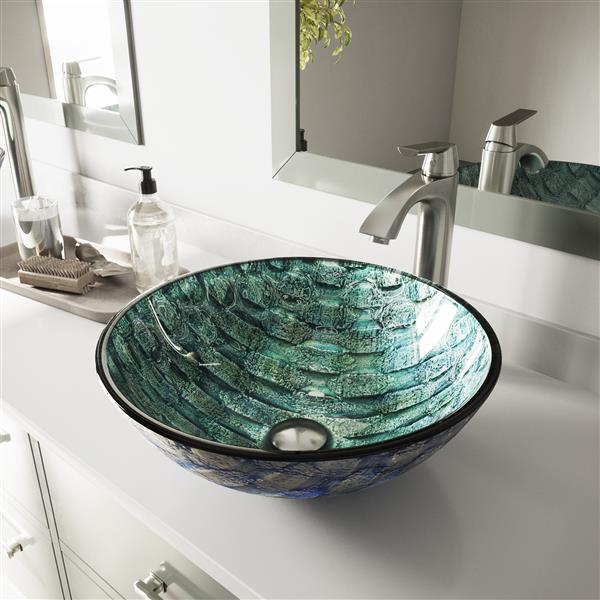 VIGO Oceania Glass Vessel Sink and Faucet Finish - Nickel
