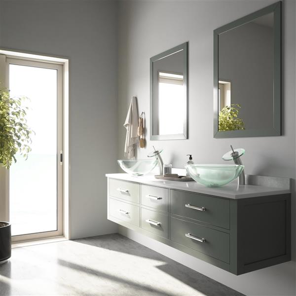 VIGO Crystalline Vessel Bathroom Sink and Waterfall Faucet