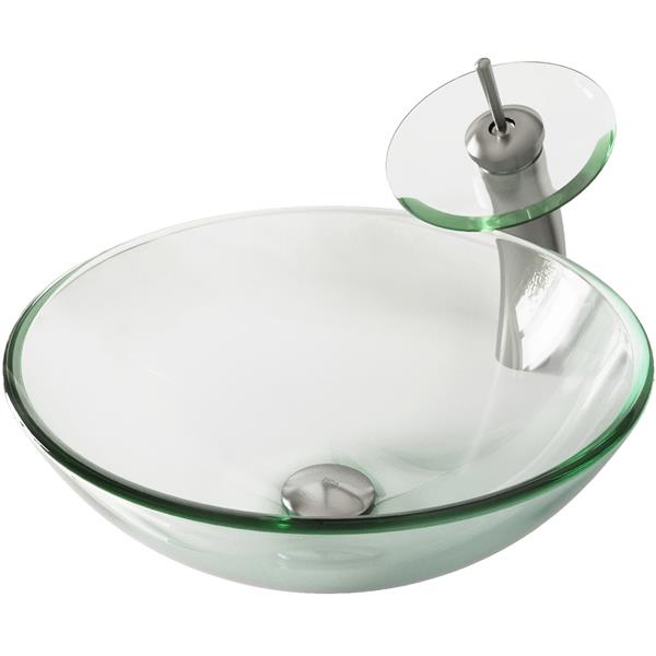 VIGO Crystalline Vessel Bathroom Sink and Waterfall Faucet