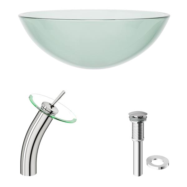 VIGO Crystalline Vessel Bathroom Sink and Waterfall Faucet