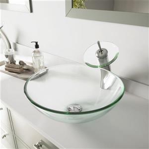 VIGO Crystalline Vessel Bathroom Sink and Waterfall Faucet