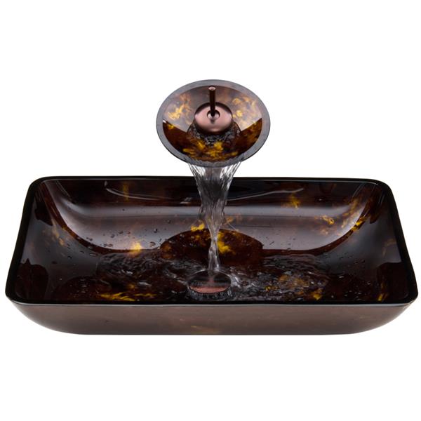 VIGO Glass Vessel Bathroom Sink & Waterfall Faucet - Bronze