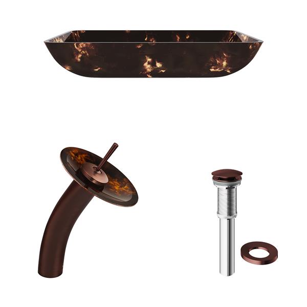 VIGO Glass Vessel Bathroom Sink & Waterfall Faucet - Bronze