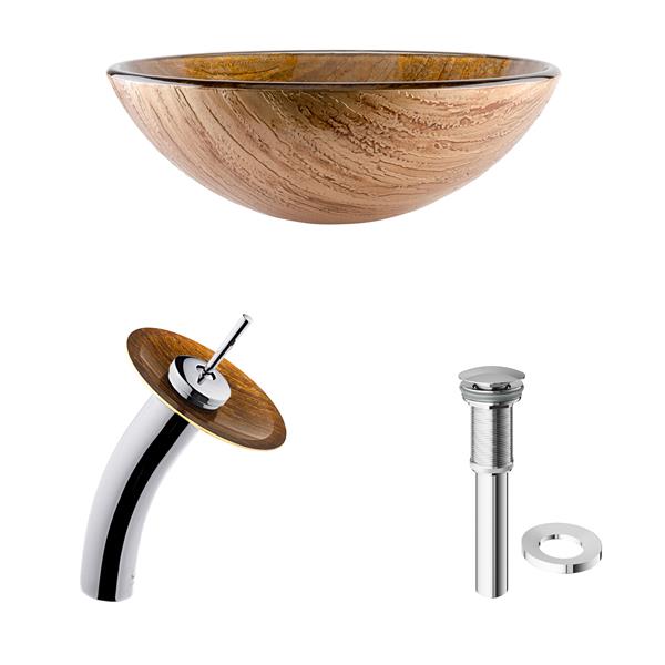 Vigo Glass Vessel Bathroom Sink Waterfall Faucet Chrome