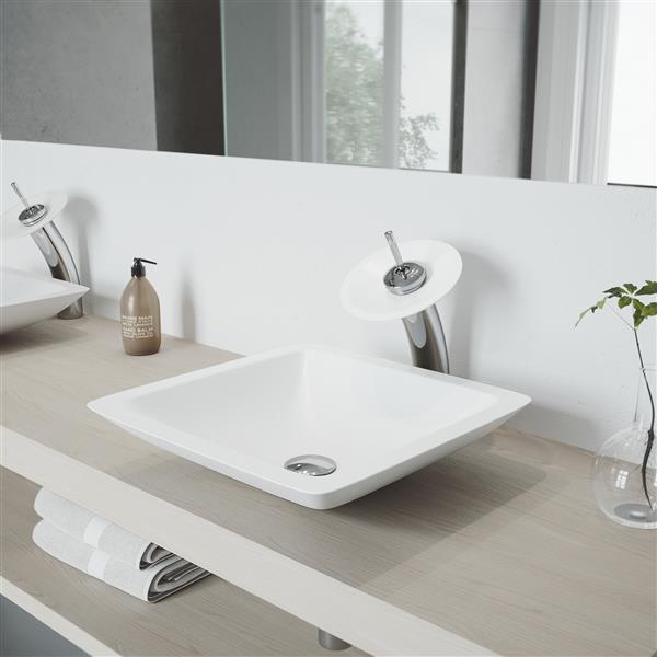 VIGO Waterfall Bathroom Vessel Faucet With Matte Stone Disk