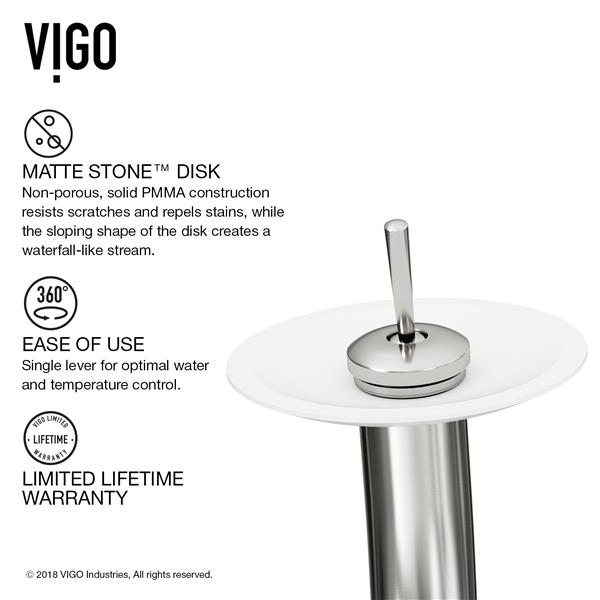Vigo Waterfall Bathroom Vessel Faucet With Matte Stone Disk