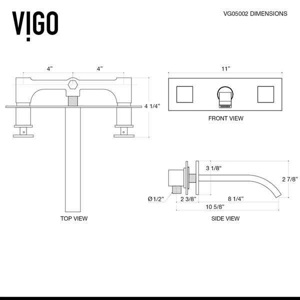 VIGO Titus&nbsp;3-in H Two-Handle Bathroom Wall Mount Faucet - Matte Black