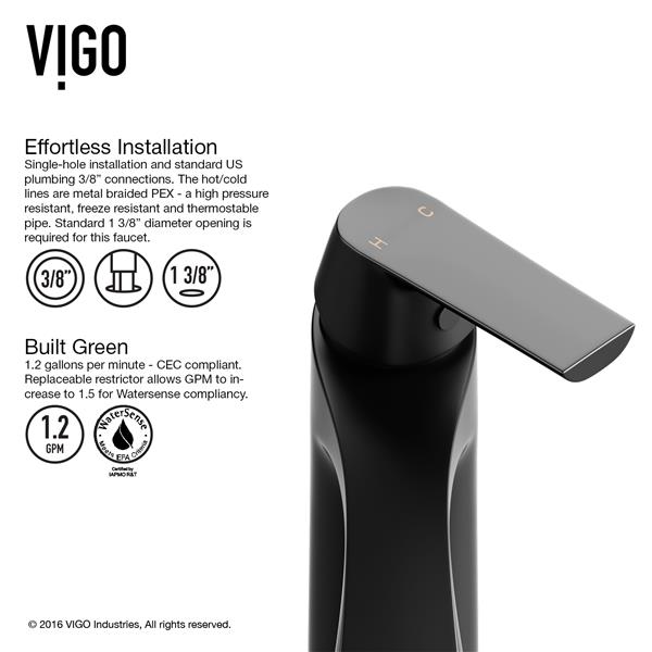 VIGO Linus Vessel Bathroom Faucet - 1 Handle - Matte Black