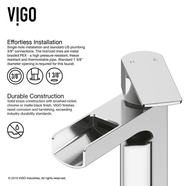 VIGO Ileana Single Hole Bathroom Faucet with Deck Plate