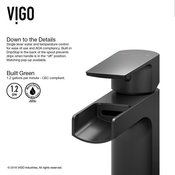 Vigo Ileana Single Hole Bathroom Faucet 1 Handle Matte Black