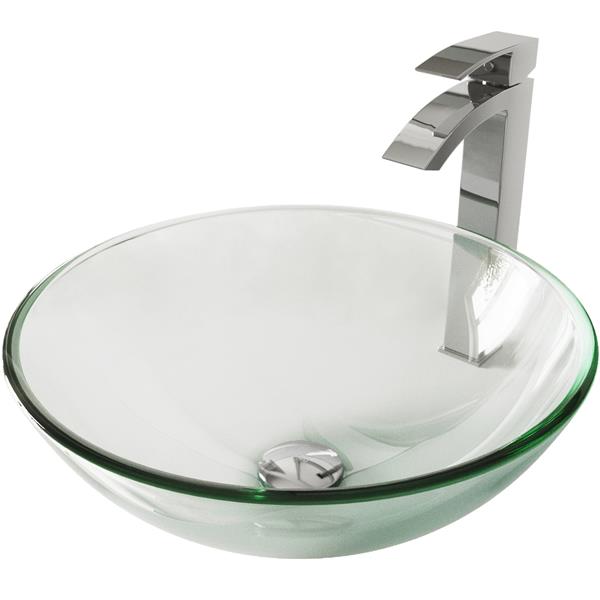 VIGO Glass&nbsp;17-in dia. Clear Round Vessel Bathroom Sink with Duris Faucet/Drain - Chrome