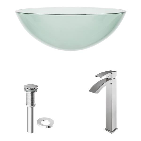 VIGO Glass&nbsp;17-in dia. Clear Round Vessel Bathroom Sink with Duris Faucet/Drain - Chrome