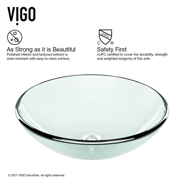 VIGO Glass&nbsp;17-in dia. Clear Round Vessel Bathroom Sink with Duris Faucet/Drain - Chrome