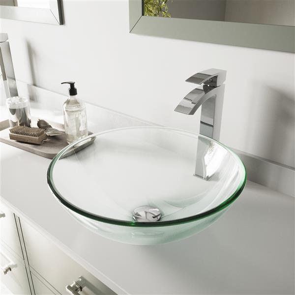 VIGO Glass&nbsp;17-in dia. Clear Round Vessel Bathroom Sink with Duris Faucet/Drain - Chrome
