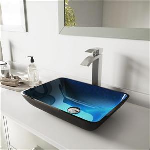 VIGO Glass Vessel Bathroom Sink with Faucet - Nickel