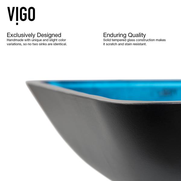 VIGO Glass&nbsp;13-in W x&nbsp;18-in L Blue Rectangle Vessel Bathroom Sink with Dior Faucet and Pop-Up - Brushed Nickel
