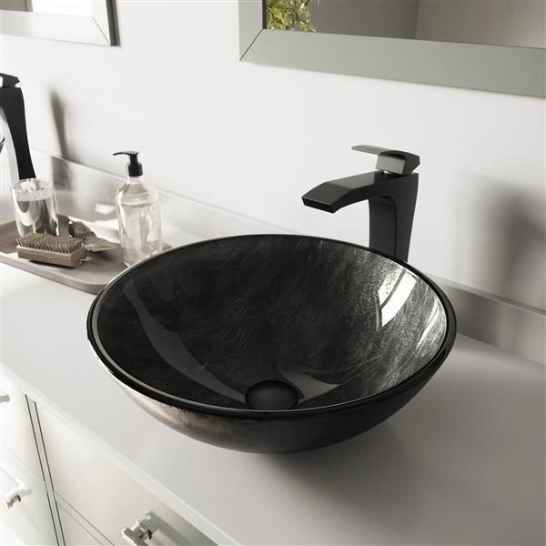 VIGO Glass Vessel Bathroom Sink with Faucet - Bronze