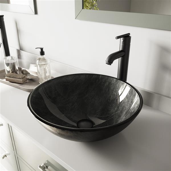 VIGO Glass Vessel Bathroom Sink with Faucet - Bronze