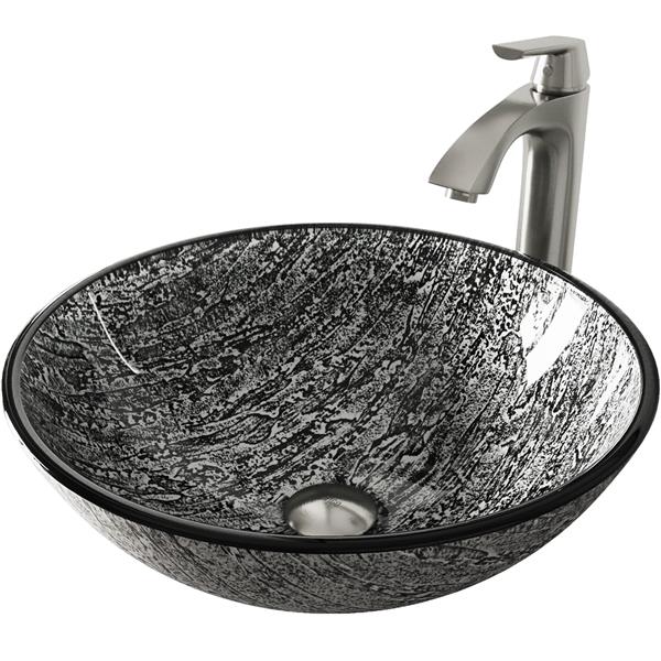 VIGO Titanium Vessel Bathroom Sink with Vessel Faucet