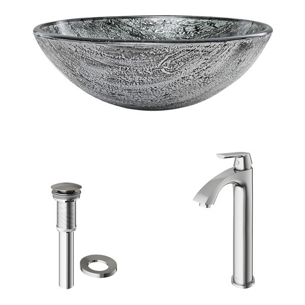 VIGO Titanium Vessel Bathroom Sink with Vessel Faucet